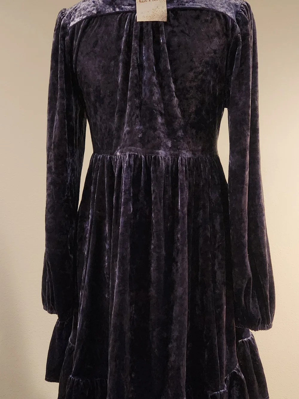Velvet V-Neck Long Sleeve Dress in Deep Purple - Picture 2 of 3